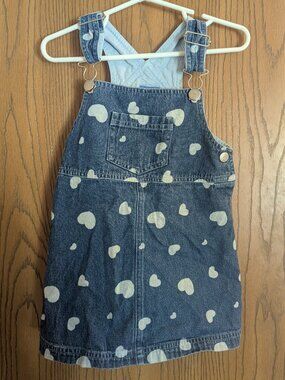 Baby Crew Denim Overalls w/ Pocket Heart Dress Blue/White Adorable Cotton-2T
